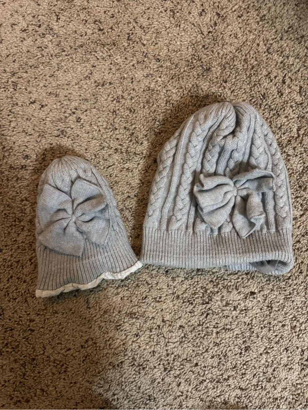 Knit Bow Beanie Mom/kid matching Set - Light Gray - Kids Accessories